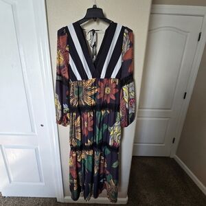 Frida Khalo Floral Plunge Neck Dress